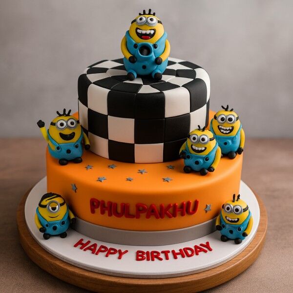 2 tier cake with minions