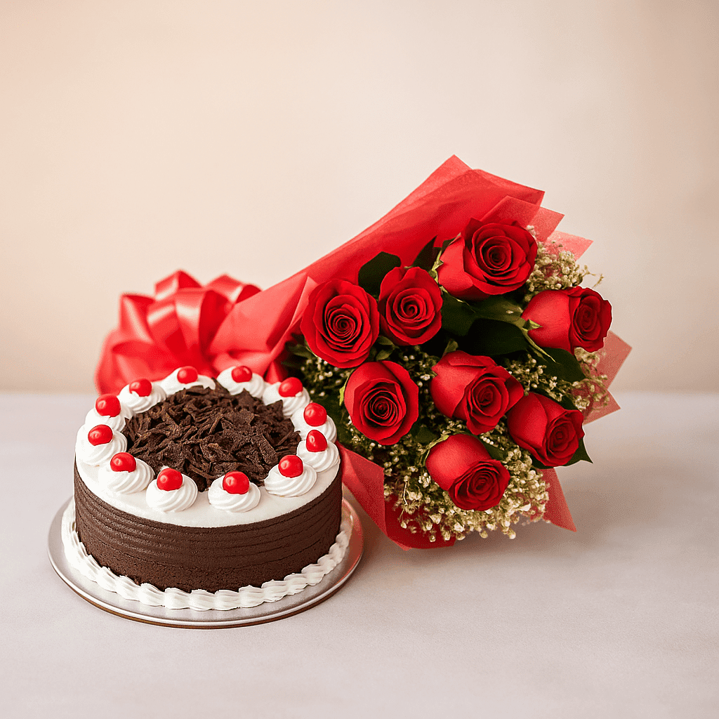 Black Forest Red Roses Combo