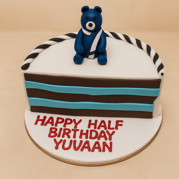 blue bear theme half birthday cake