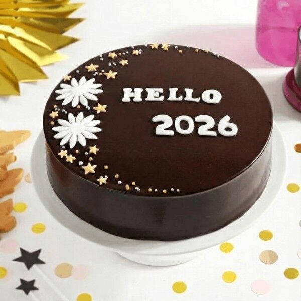 hello 2026 chocolate cake for new year