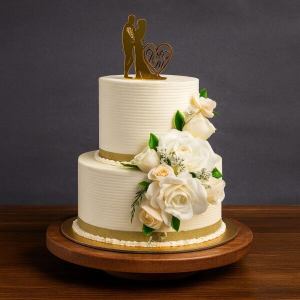 2 Tier White Cake With Flowers