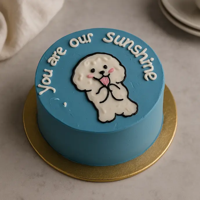 You Are My Sunshine Cake with blue icing