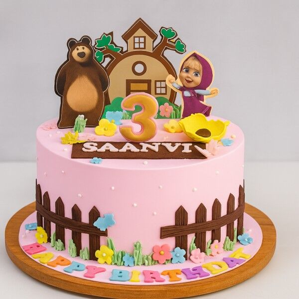 pink masha and the bear cake
