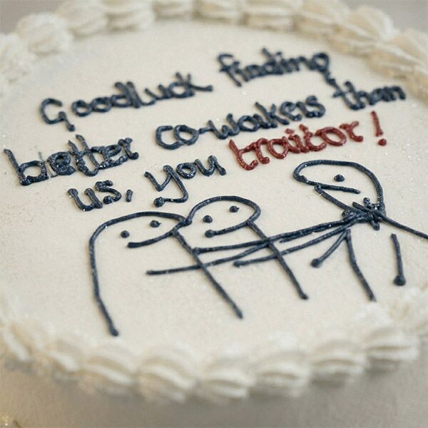 funny goodbye colleague cake side view