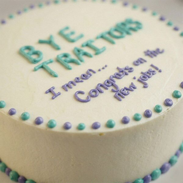 sarcastic farewell party cake side view