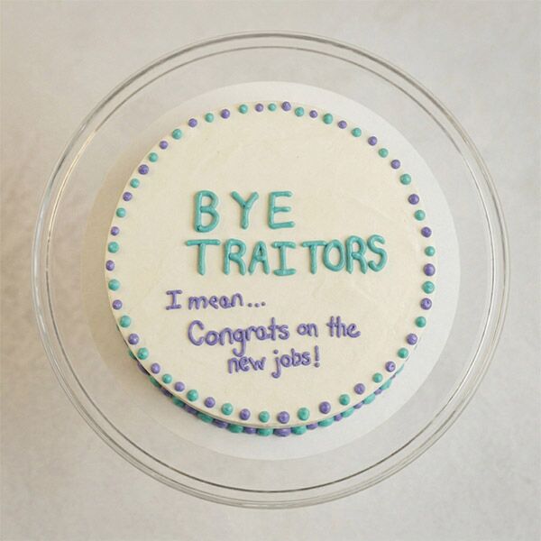 sarcastic farewell party cake top view