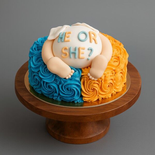 blue and orange baby shower cake