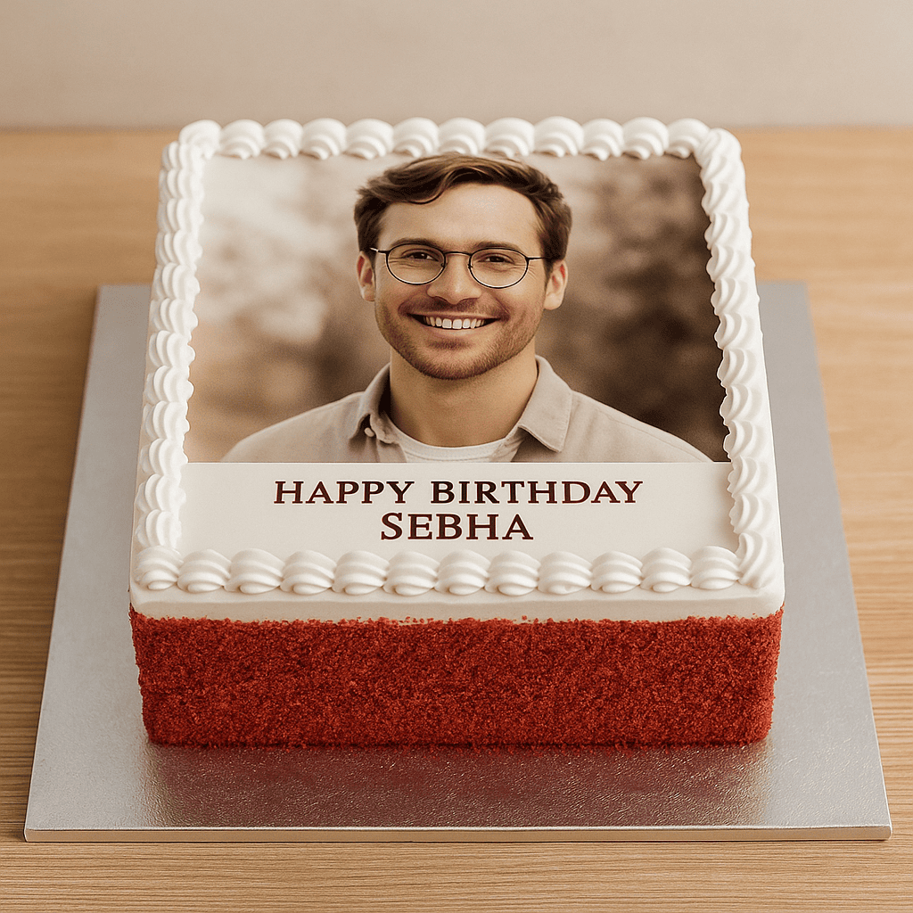 Boy Photo Print Velvet Cake