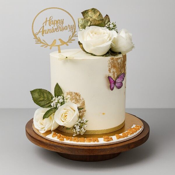 Rose and Butterfly Anniversary Cake