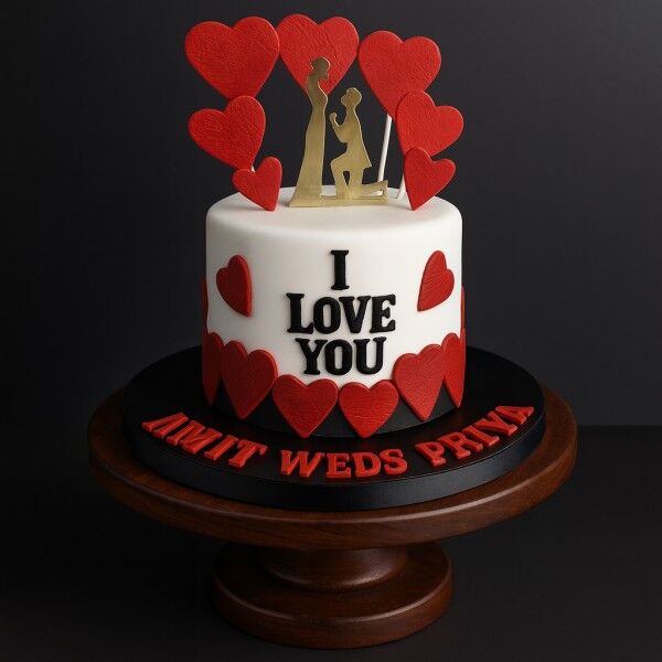 Romantic Proposal Cake with Red Hearts