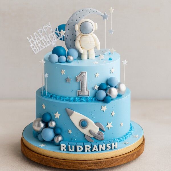 space themed 1st birthday cake