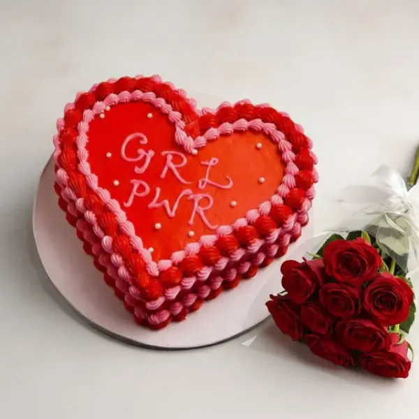 Heart Shaped Girl Power Cake with Bouquet