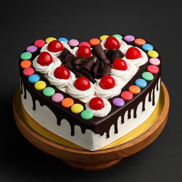 Gems and Cherries Heart Cake Black Forest Flavor