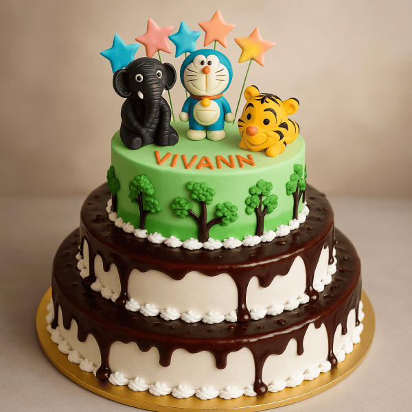 cartoon jungle safari cake