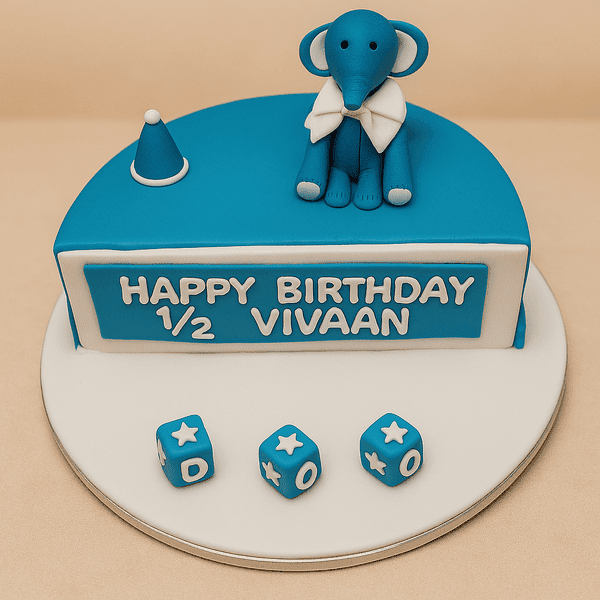 Elephant Theme Six Months Birthday Cake