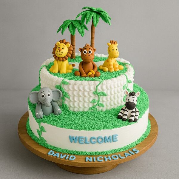 Jungle Theme 2 Tier Birthday Cake