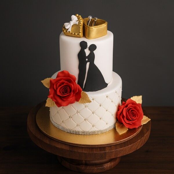 couple themed engagement cake