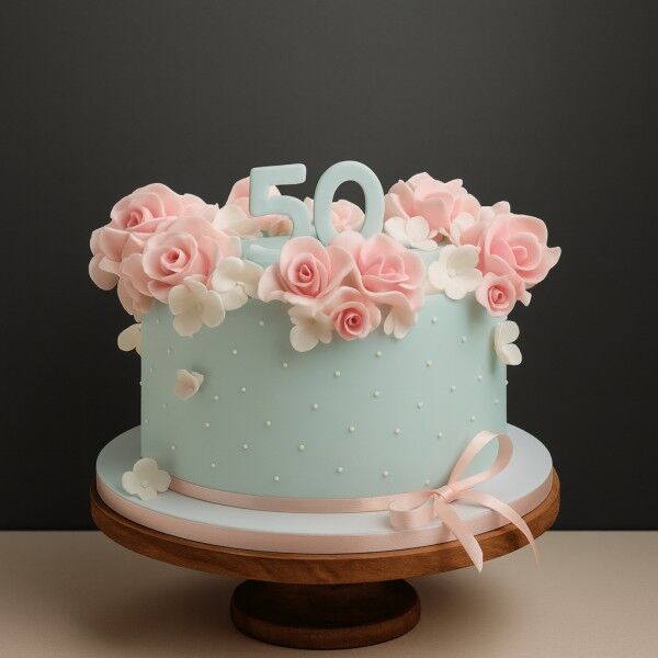 Floral Theme Happy 50th Anniversary Cake