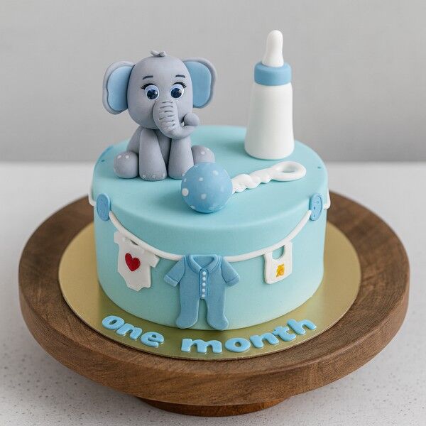 baby elephant theme cake with milk bottle