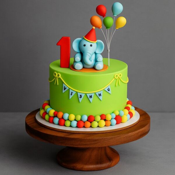 baby elephant theme cake 1st birthday