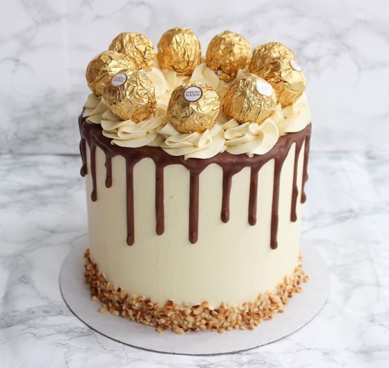 drip birthday cake with ferrero rocher