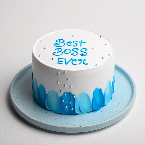 boss day white and blue cake