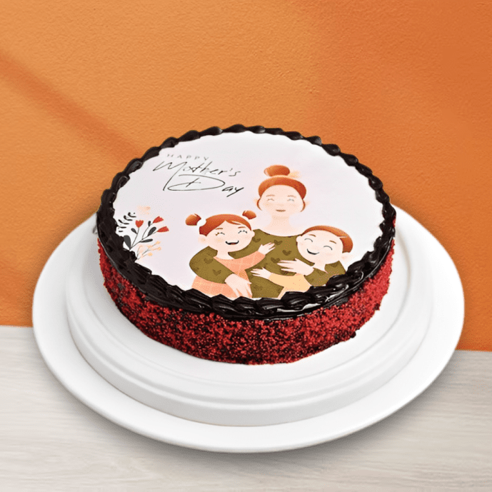 Mother’s Day photo cake with cartoon image of mom and kids