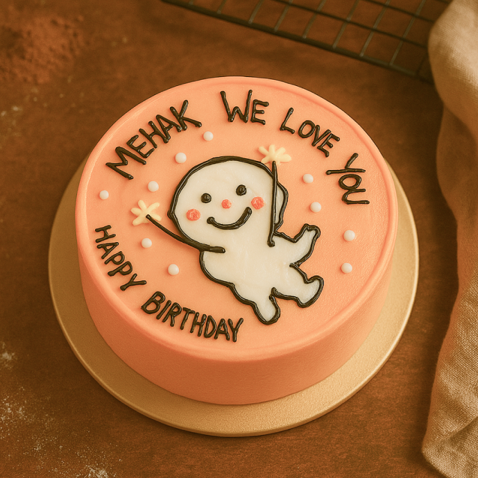 Birthday Hug Mini Cake with orange icing in round shape