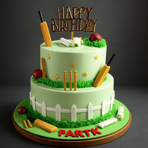 2 Tier Cricket Theme Cake