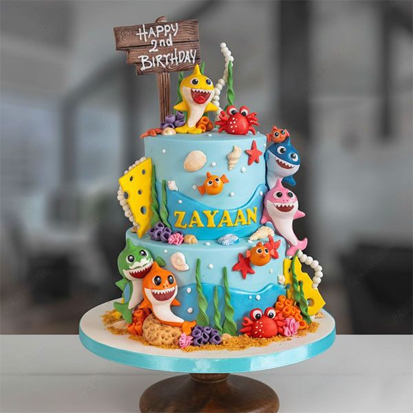baby shark two tier cake