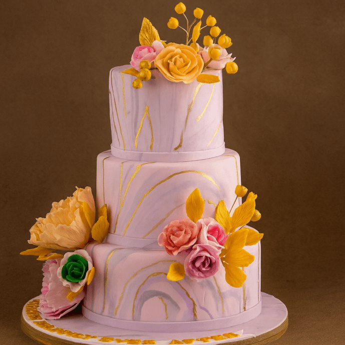 marble floral three tier wedding cake