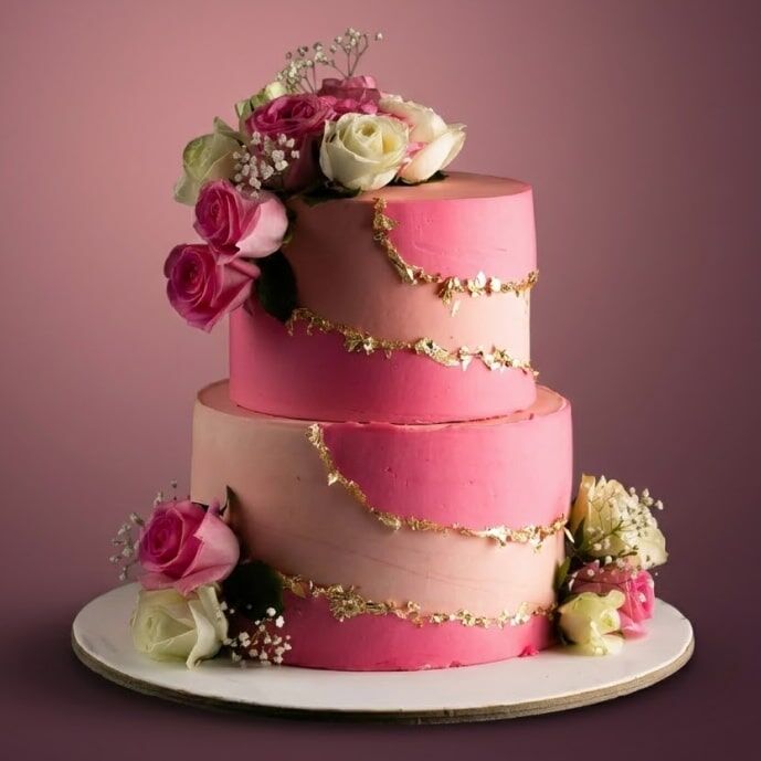 pink ombre floral wedding cake