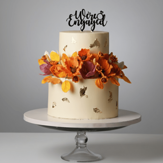rustic autumn floral engagement cake