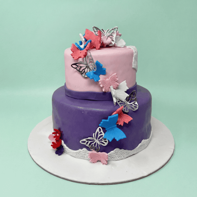 2 tier butterfly theme cake