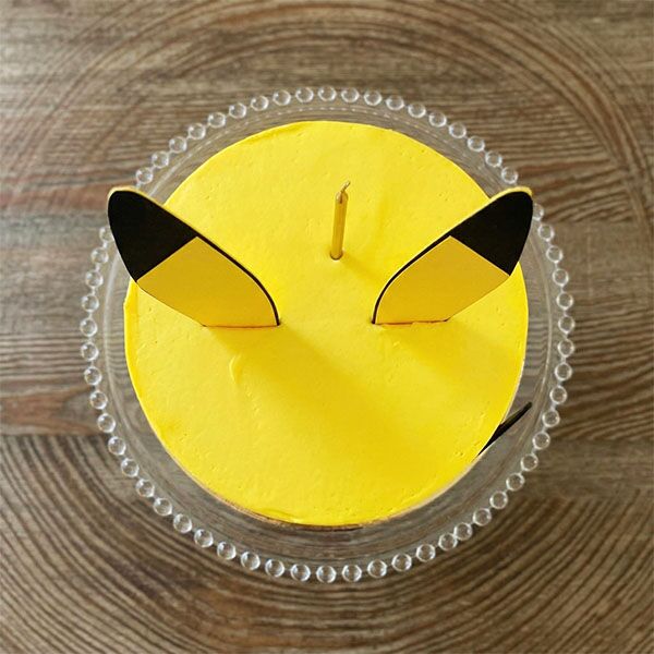 pikachu face cake with tall ear top view