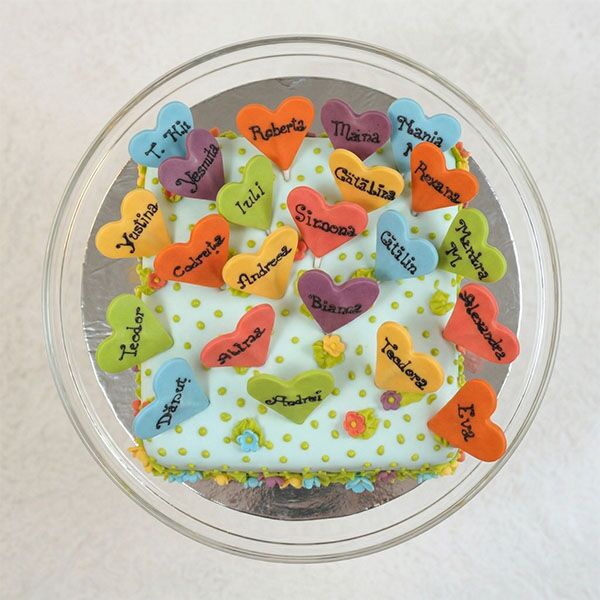 farewell memory hearts cake top view