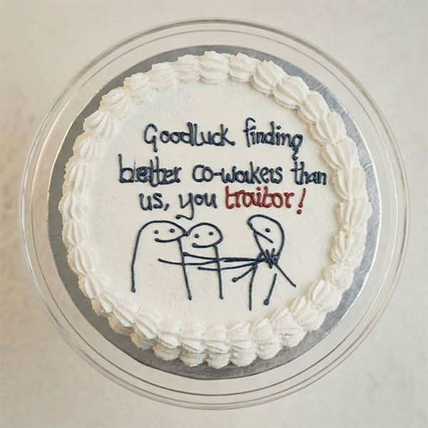 funny goodbye colleague cake top view