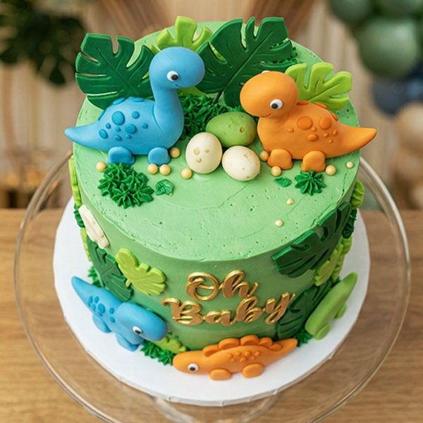 oh baby dino theme cake top view