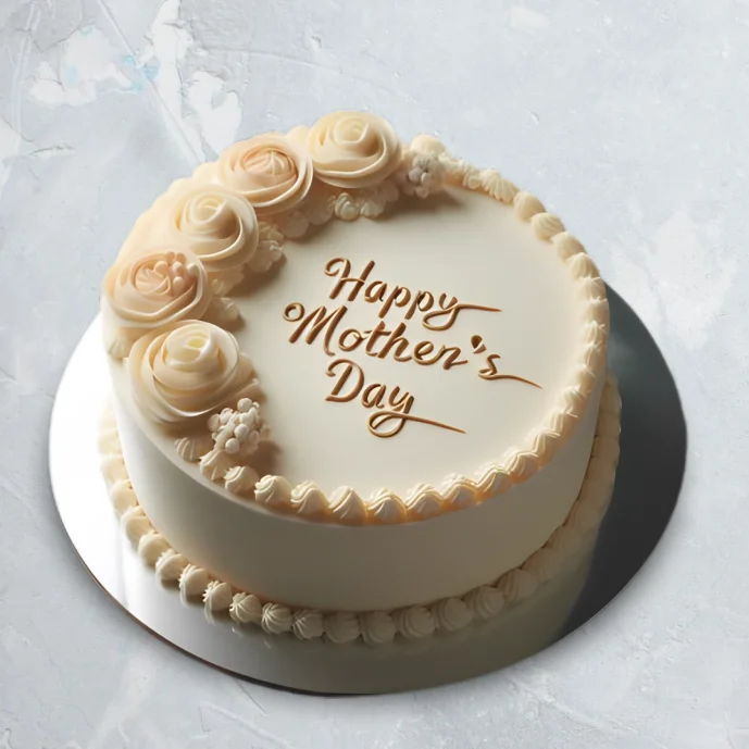 Mother’s Day cake with cream-colored roses and “Happy Mother’s Day” message