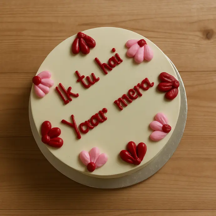 Yaar Mera Bento Cake circle shaped with pink and red cream on top