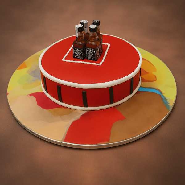 birthday cake with jack daniels whiskey bottles