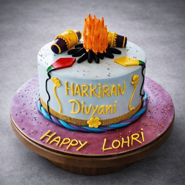 happy lohari cake with dholak and bonfire