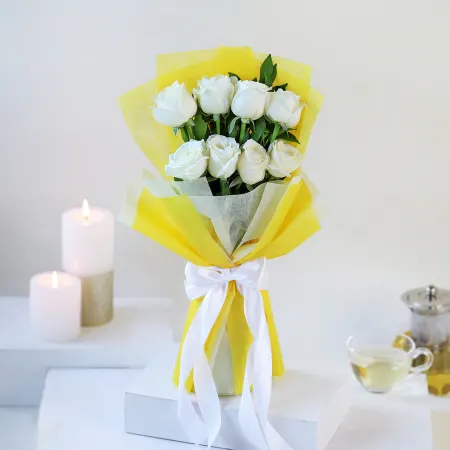 8 white rose bouquet