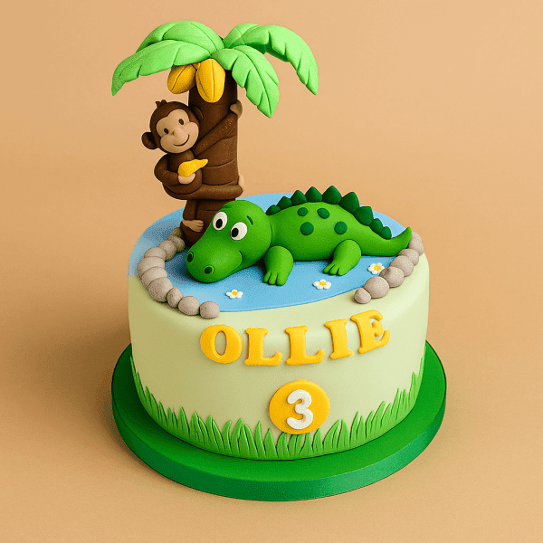 Monkey and Crocodile Theme Cake