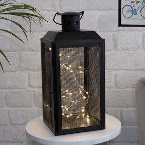 Iron Lantern and Candle Tealight Holder for Home Decor Items With 50 Warm White LEDs