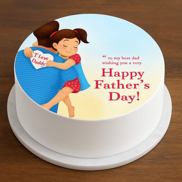 Father’s Day cake with daughter hugging dad illustration