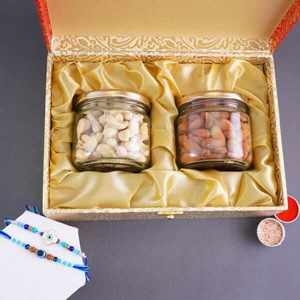 Evil Eye Rakhi Set with Dry Fruits in Jars