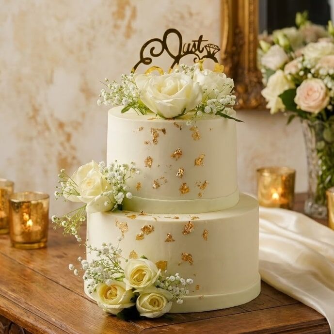 Ivory Gold Floral Wedding Cake
