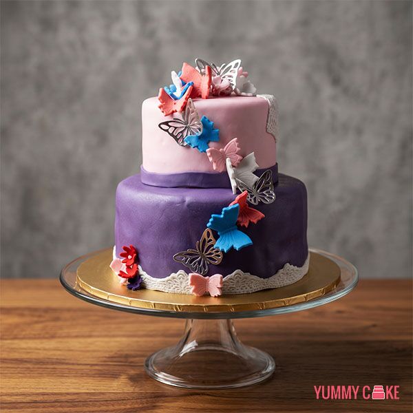 Two Tier Butterfly Theme Cake