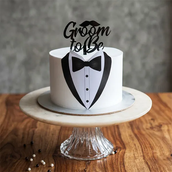 minimalist tuxedo groom cake